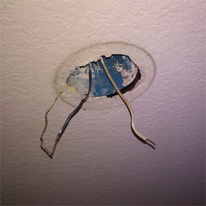 Exposed wires after removing chandelier